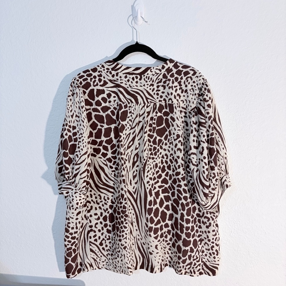 Ann Taylor woman’s Animal Print Blouse size XXL puff sleeve sophisticated career - Picture 7 of 8